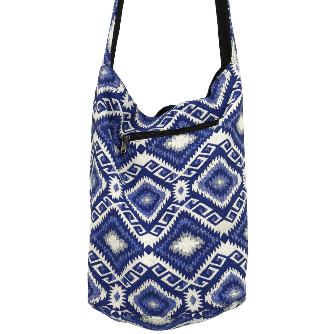 Cotton Canvas Sling Shoulder Bag - Blue Diamond