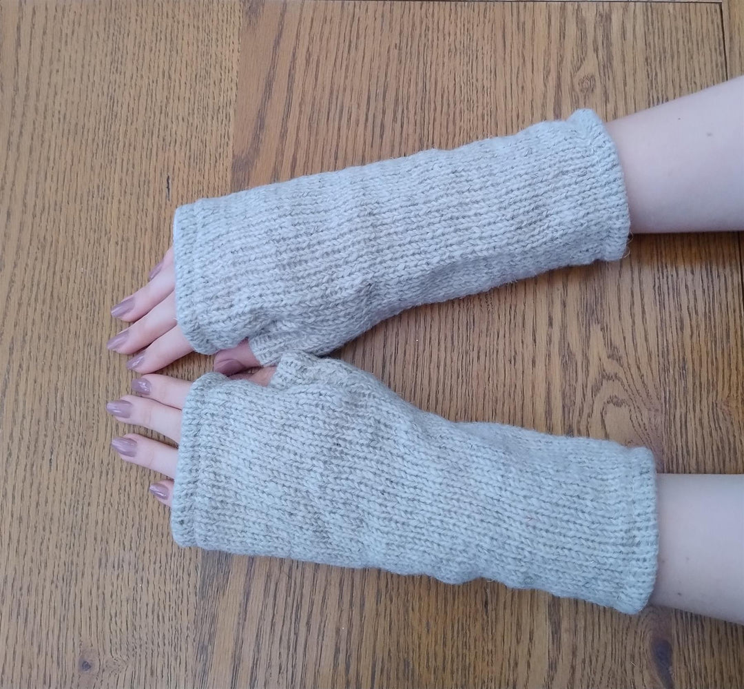 Wool Knit Fleece Lined  Wrist Warmers - Plain Cream