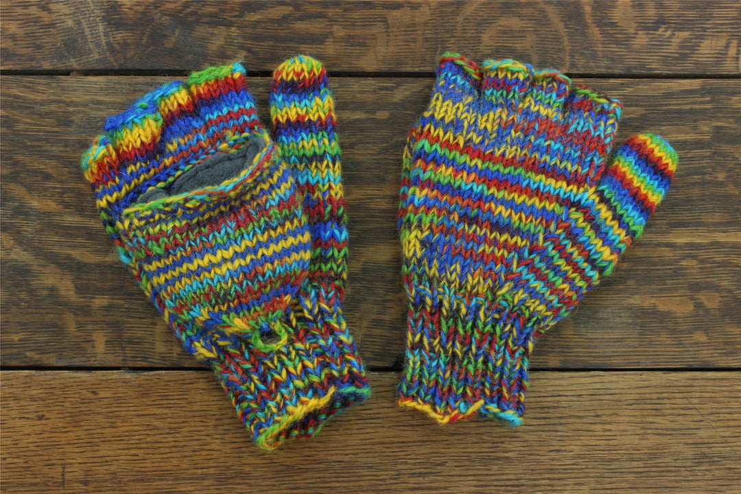 Hand Knitted Wool Shooter Gloves - SD Rainbow