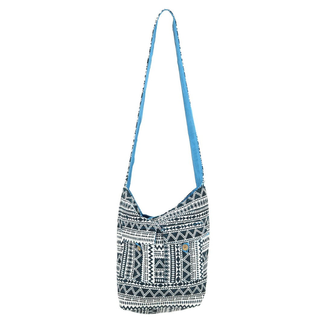 Cotton Canvas Sling Bag Double Pocket - Blue