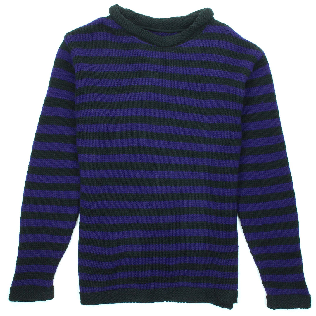 Hand Knitted Wool Jumper - Stripe Purple Black