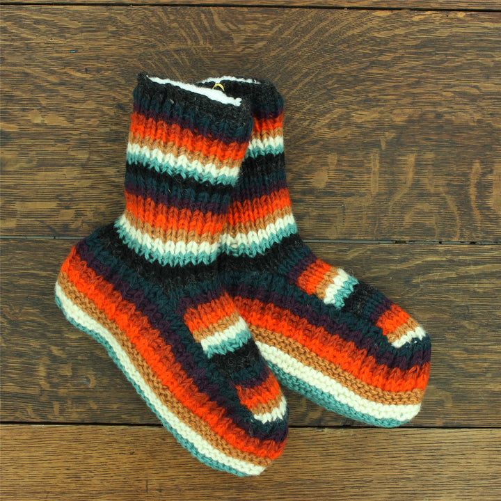 Hand Knitted Wool Slipper Socks - Stripe Anu