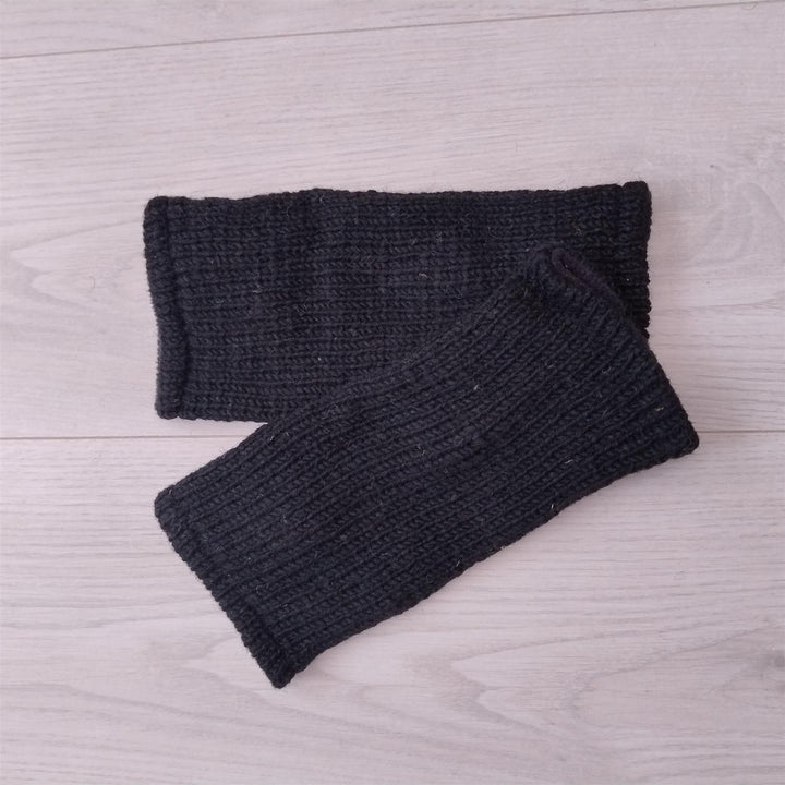 Wool Knit Fleece Lined  Wrist Warmers - Plain Black