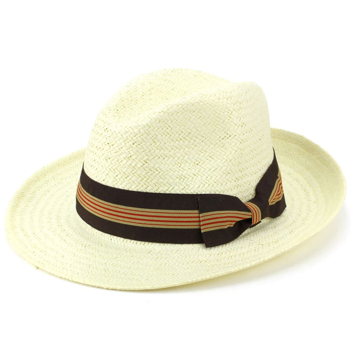 Wide Brim Straw Panama Fedora Hat - Brown