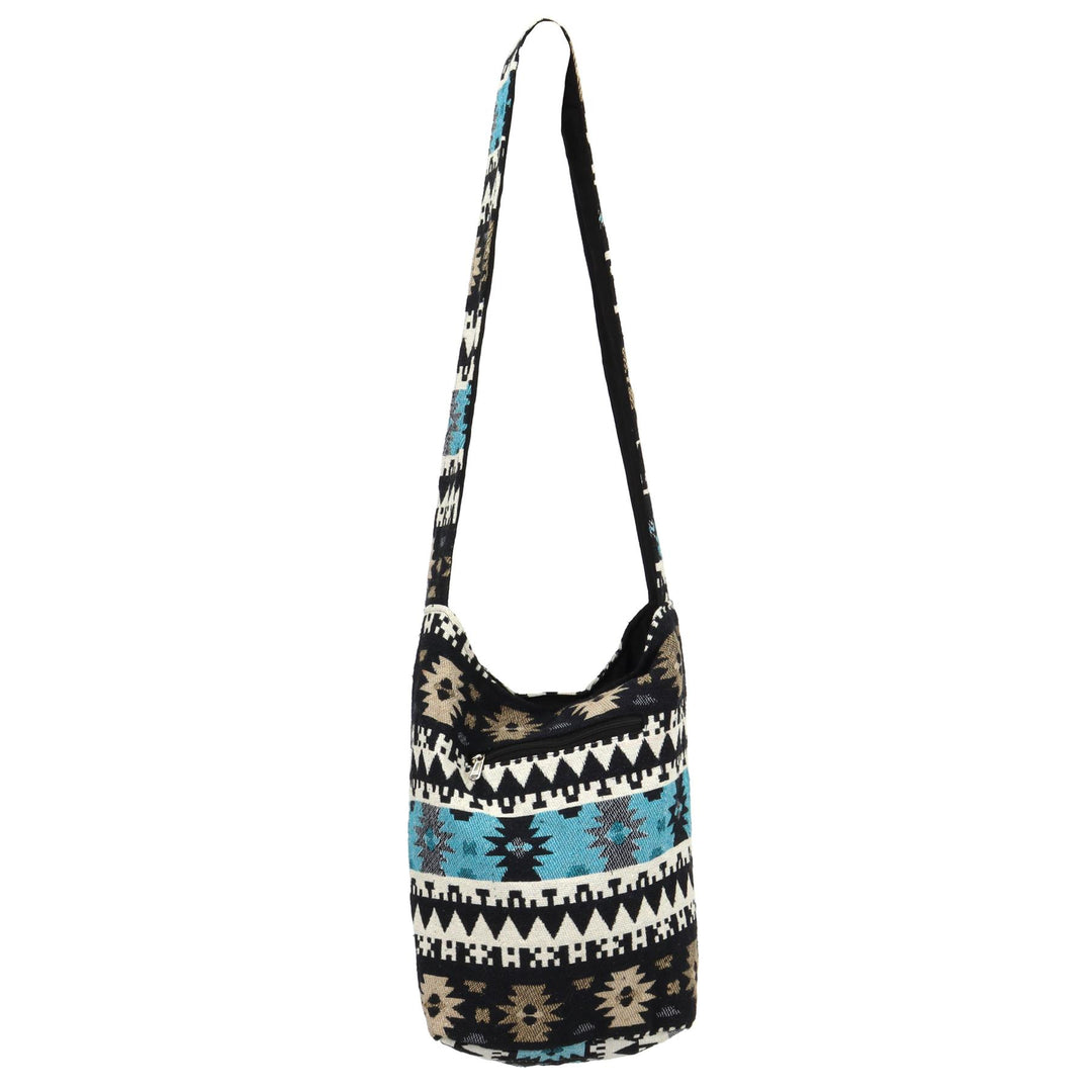 Cotton Canvas Sling Shoulder Bag - Aztec Blue