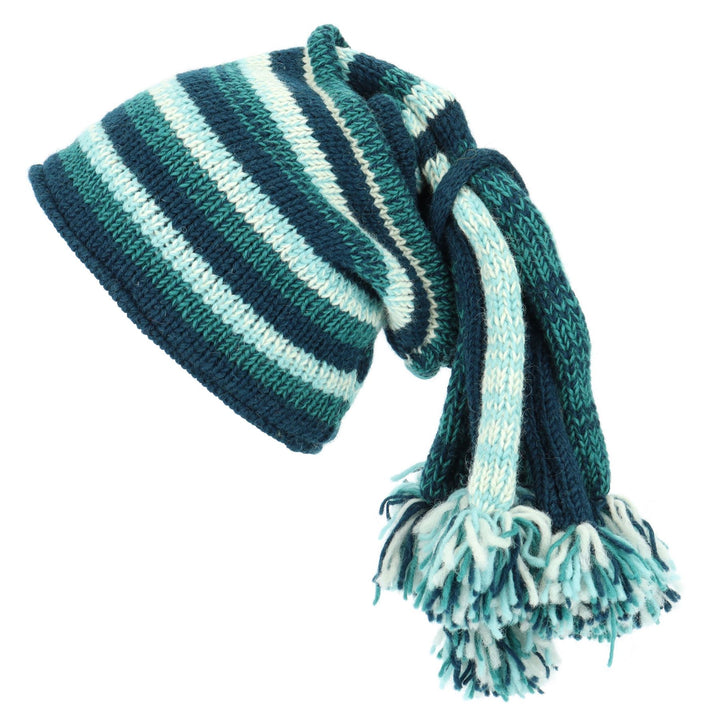 Hand Knitted Beanie Fountain Tassel Hat - SD Teal