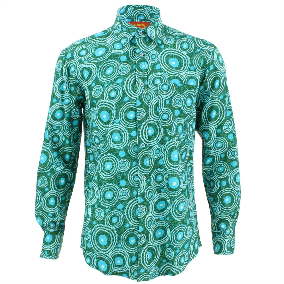 Regular Fit Long Sleeve Shirt - Green & White Circles