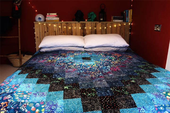 Handmade Quilted Patchwork Batik Printed Bedspread - Midnight