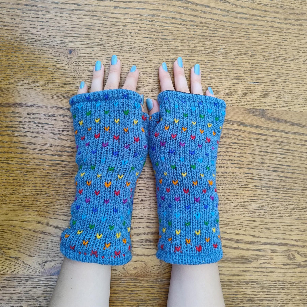 Wool Knit Fleece Lined  Wrist Warmers - Tik Tik Steel Blue