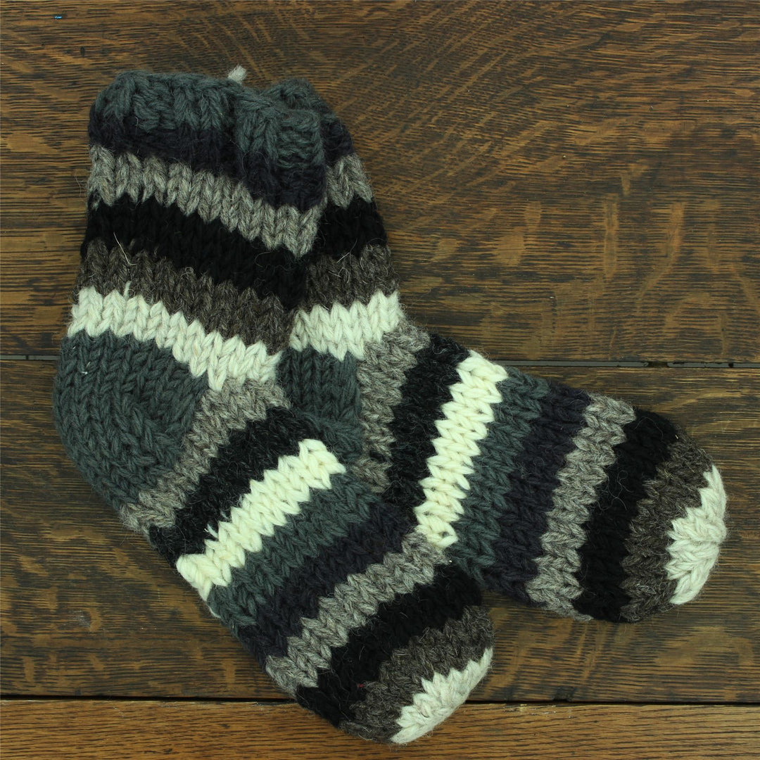 Hand Knitted Wool Ankle Socks - Stripe Greys