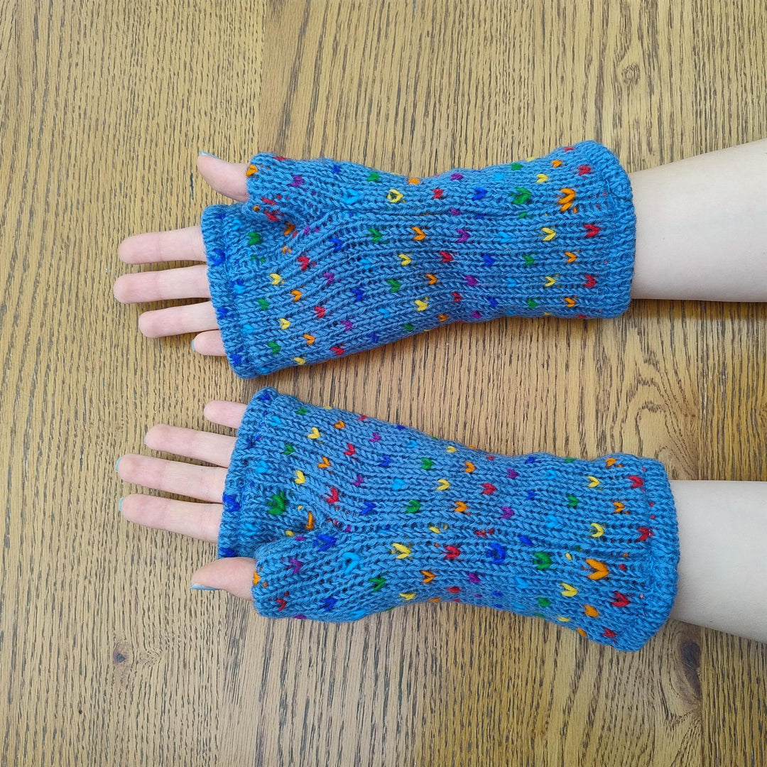 Wool Knit Fleece Lined  Wrist Warmers - Tik Tik Steel Blue