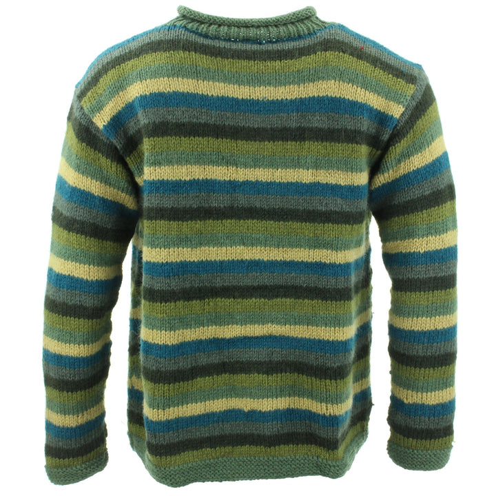 Chunky Wool Knit Jumper - Stripe Green Blue