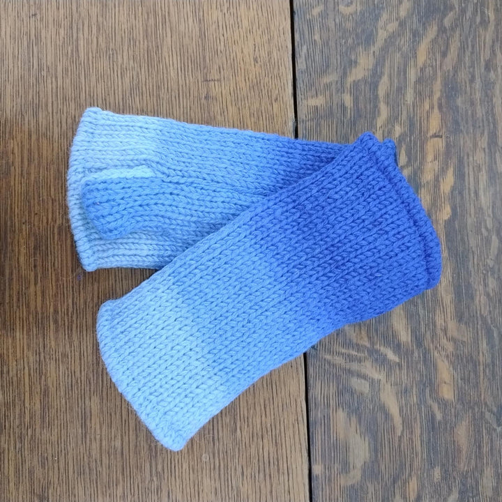 Wool Knit Fleece Lined  Wrist Warmers - Gradient Blue