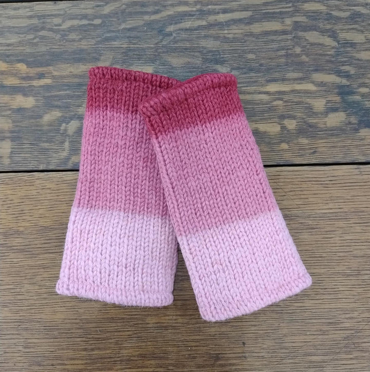 Wool Knit Fleece Lined  Wrist Warmers - Gradient Pink