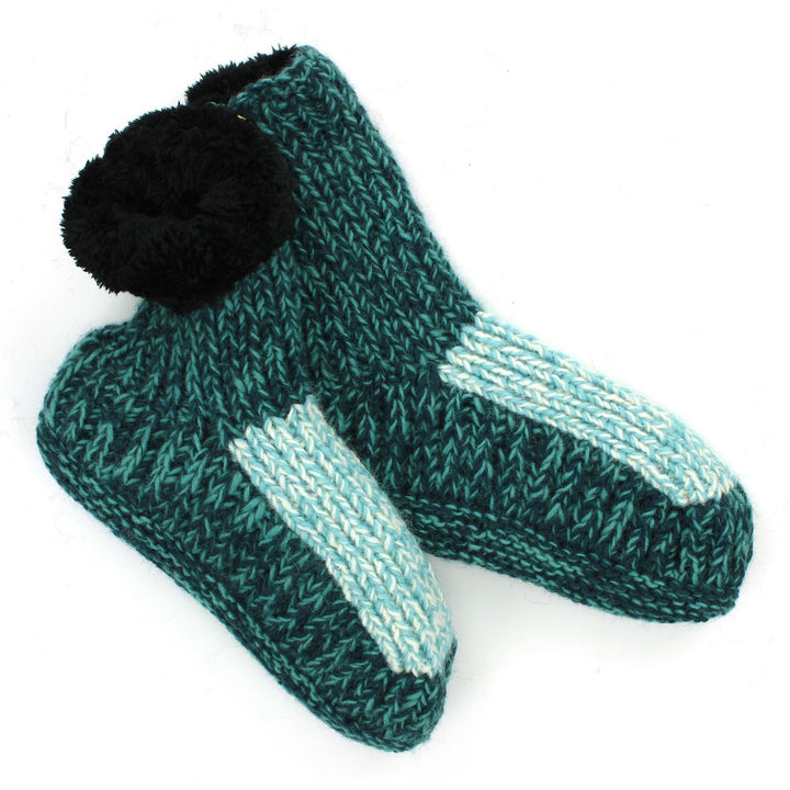 Hand Knitted Wool Slipper Socks - SD Teal