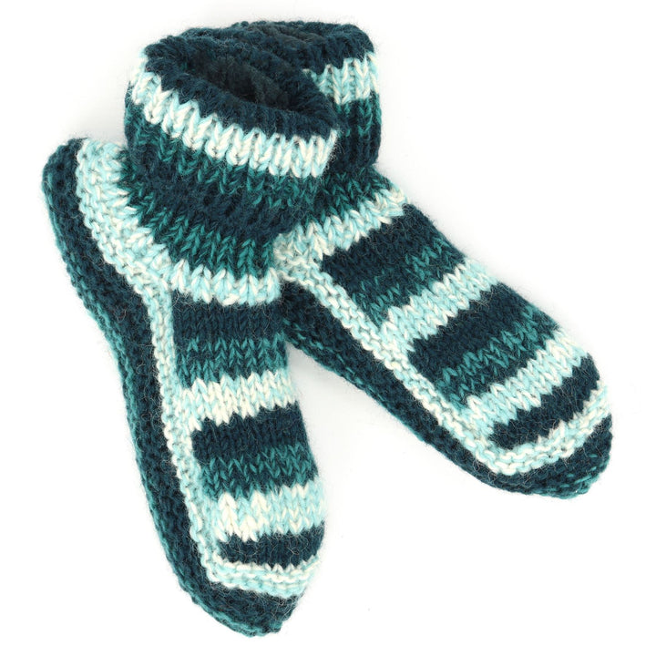 Hand Knitted Wool Slipper Socks - SD Teal