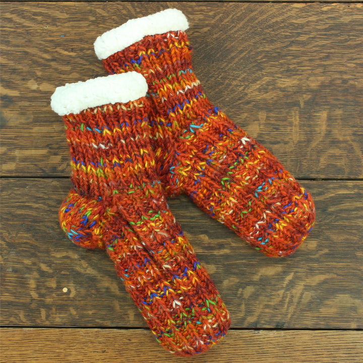 Hand Knitted Wool Ankle Socks - SD Red Mix