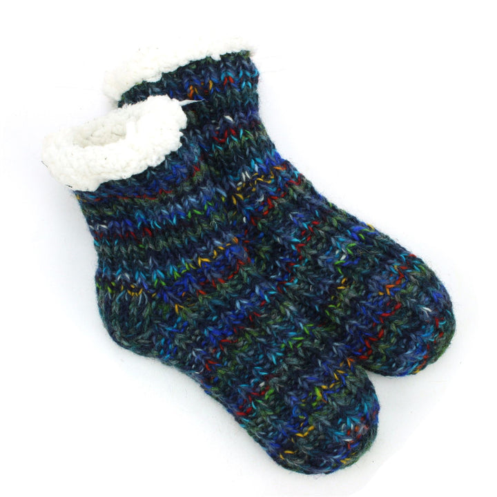 Hand Knitted Wool Ankle Socks - SD Dark Blue Mix