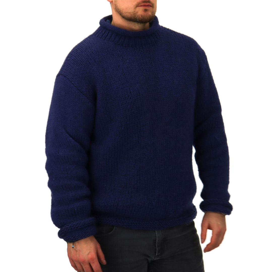 Hand Knitted Wool Jumper - Plain Navy