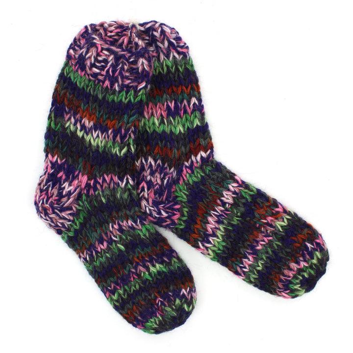 Hand Knitted Wool Ankle Socks - SD Purple Mix