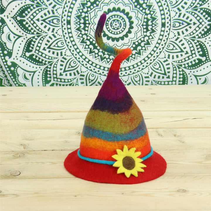 LoudElephant Handcrafted Wool Felt Hat from Nepal - Rainbow Flower