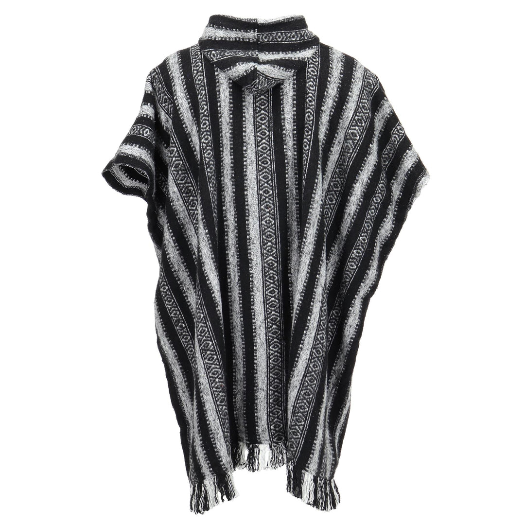 Brushed Cotton Long Hooded Poncho - Black White