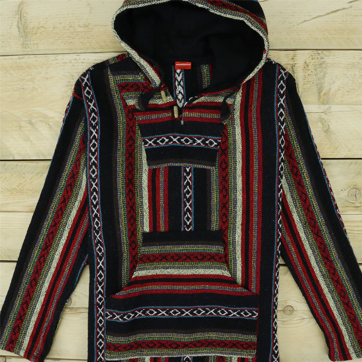 Woven Gheri Cotton Baja Hoodie - Black Red