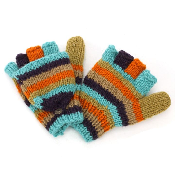 Hand Knitted Wool Shooter Gloves - Stripe Retro A