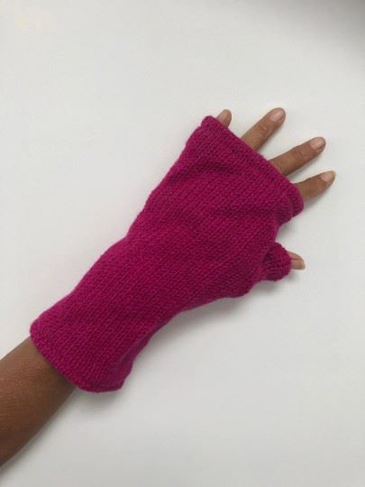 Wool Knit Fleece Lined  Wrist Warmers - Plain Dark Pink