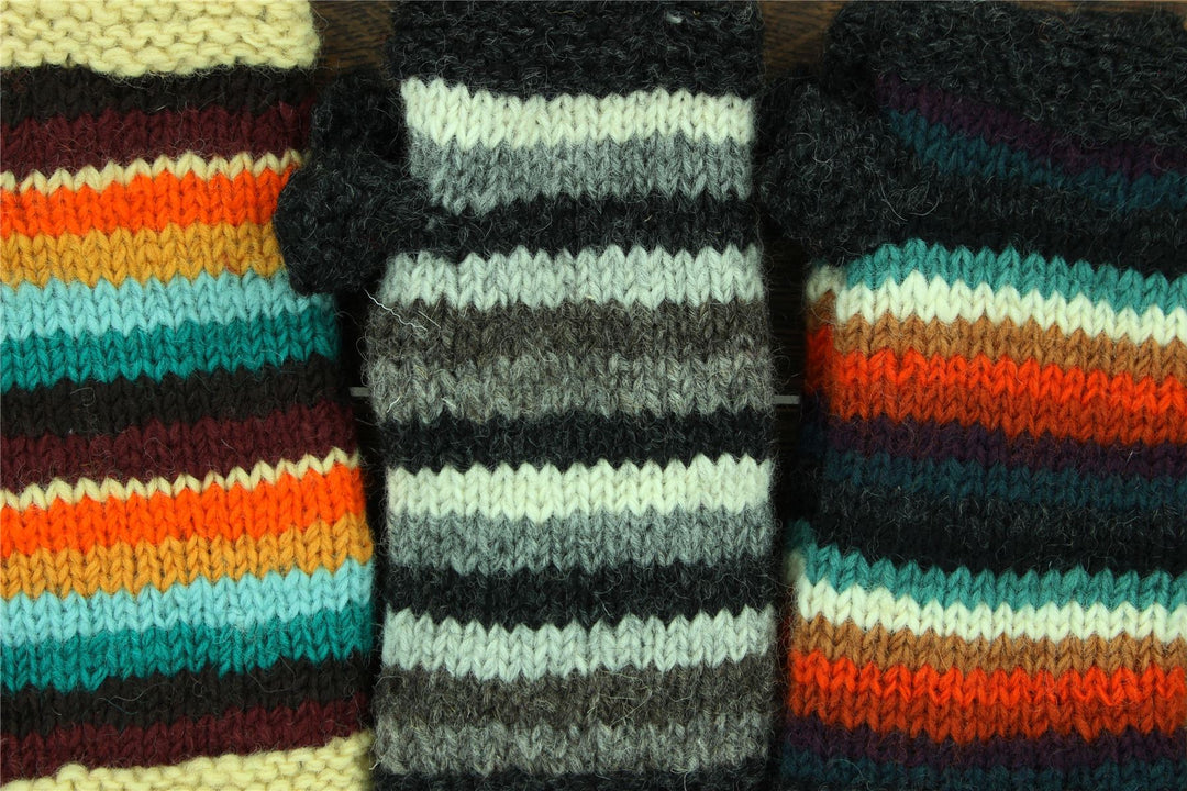 Hand Knitted Wool Arm Warmer - Stripe Natural