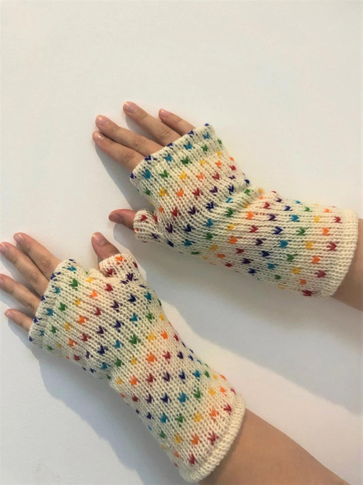 Wool Knit Fleece Lined  Wrist Warmers - Tik Tik White