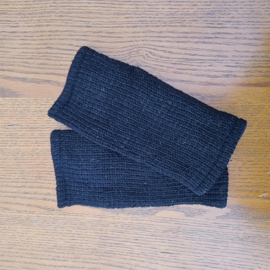 Wool Knit Fleece Lined  Wrist Warmers - Plain Black