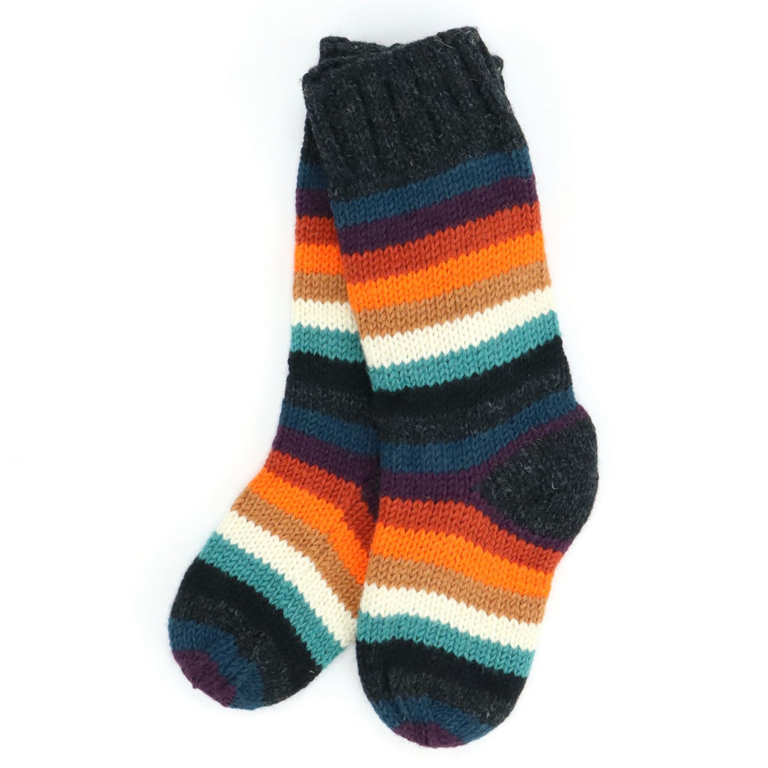 Hand Knitted Wool Slipper Socks - Stripe Anu