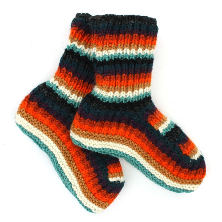 Hand Knitted Wool Slipper Socks - Stripe Anu