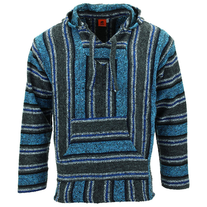 Recycled Mexican Baja Jerga Hoody - Dark Grey Turquoise