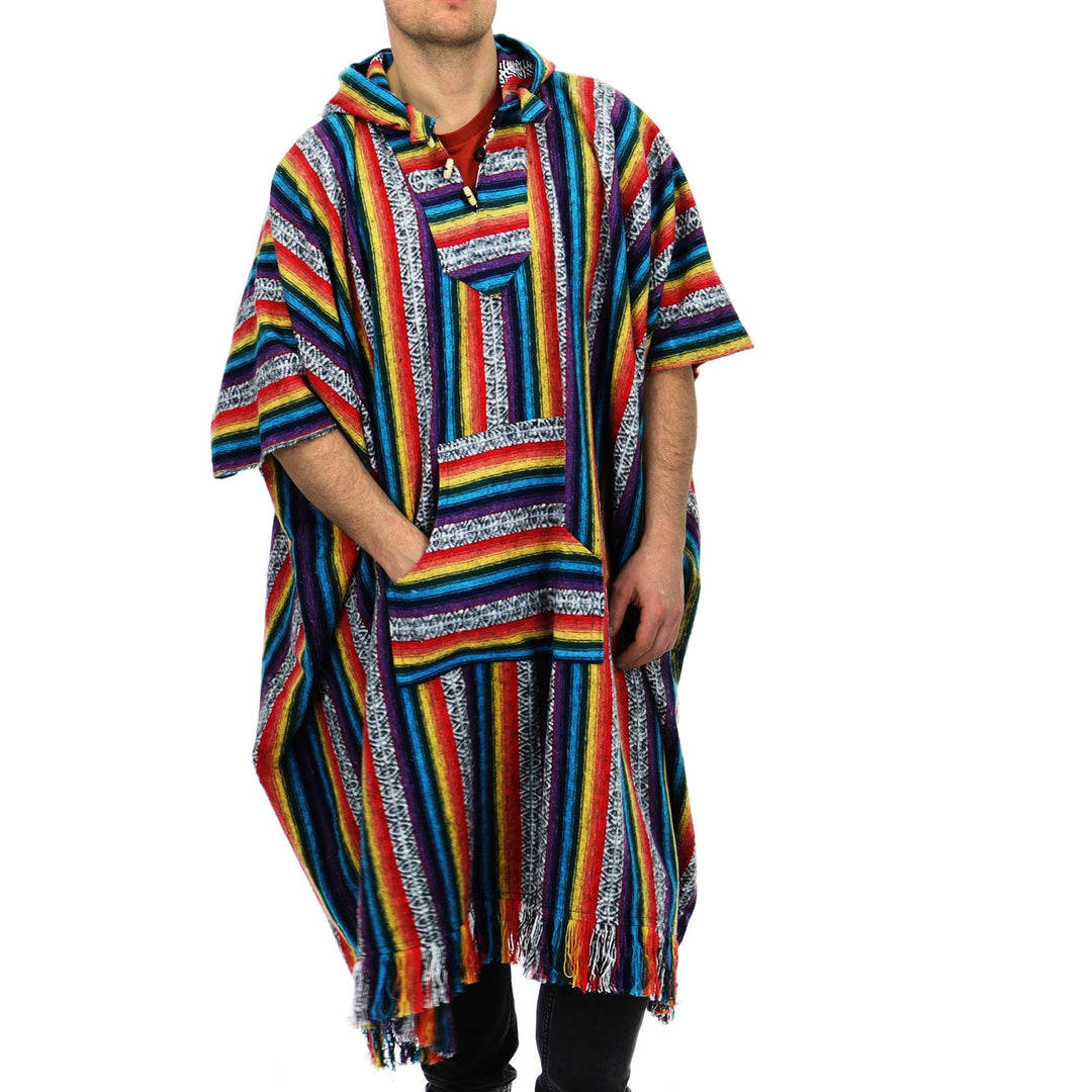 Brushed Cotton Long Hooded Poncho - Rainbow