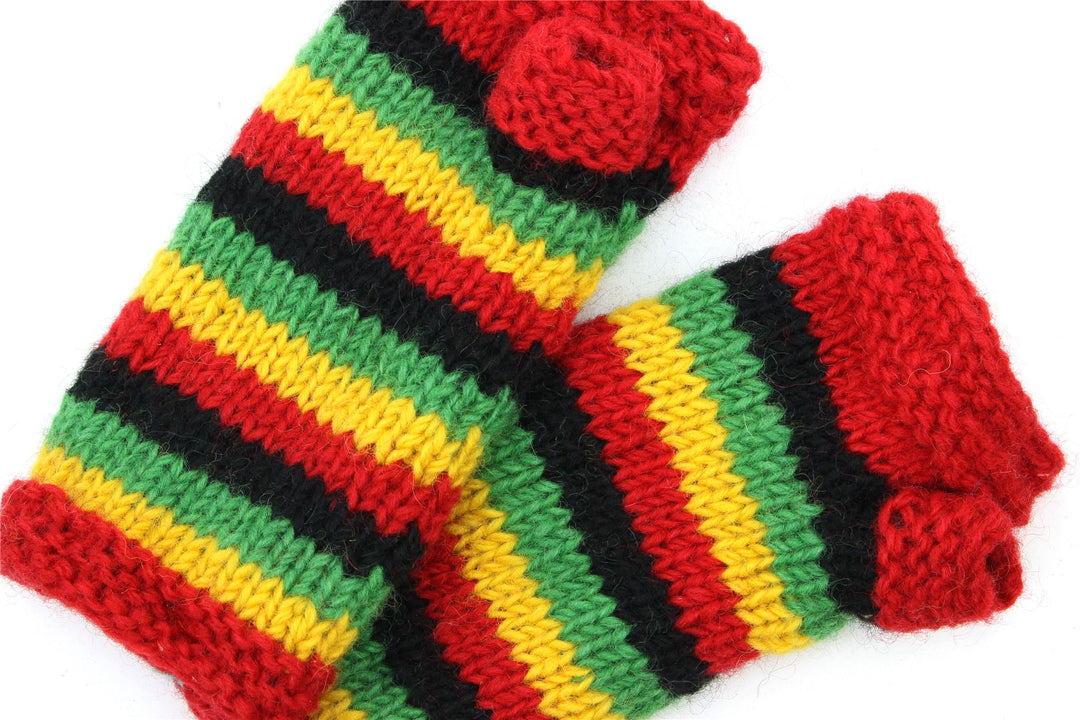 Hand Knitted Wool Arm Warmer - Stripe Rasta