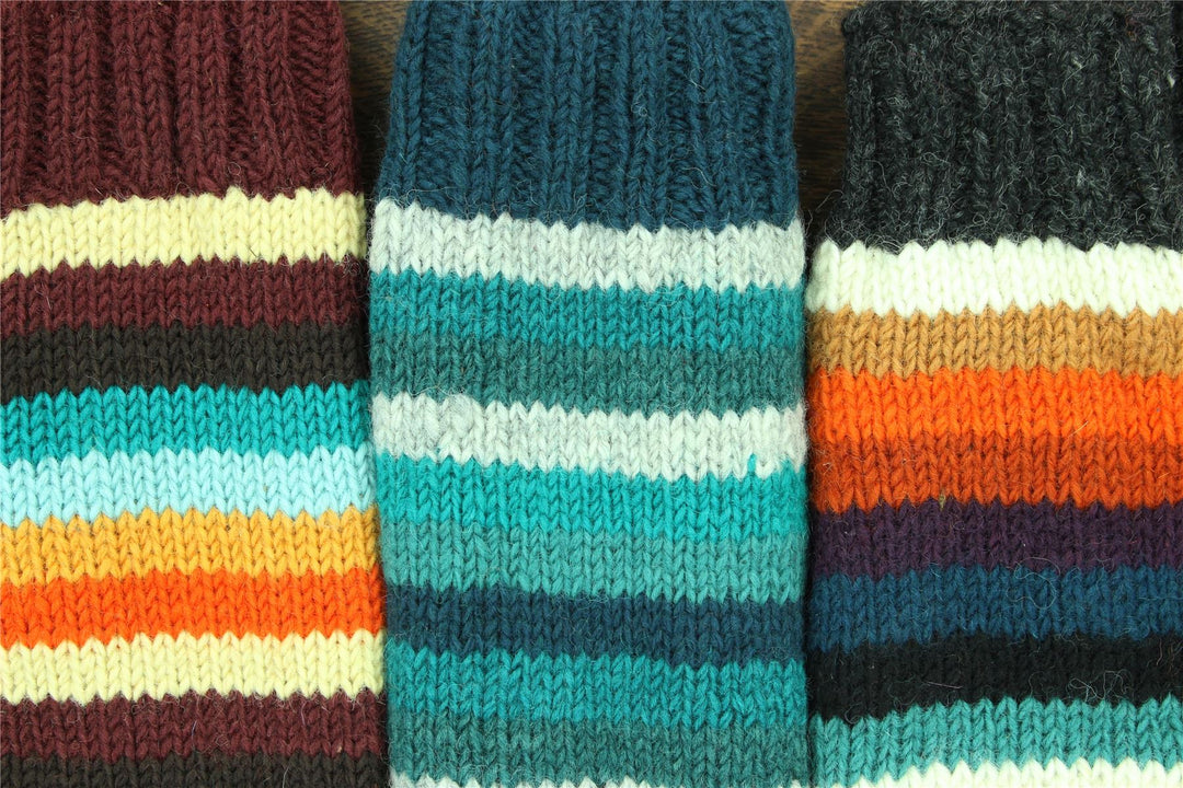 Hand Knitted Wool Leg Warmers - Stripe Anu