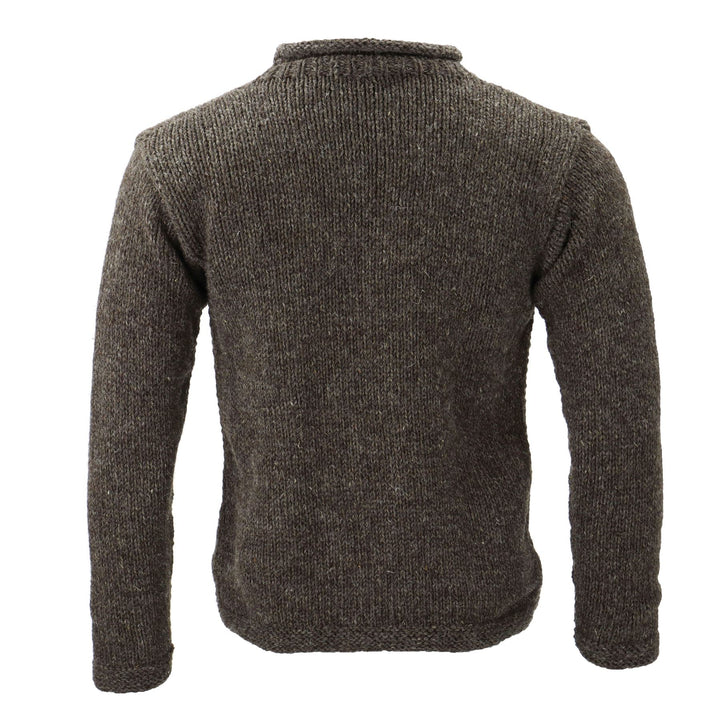 Hand Knitted Wool Jumper - Plain Mottled Brown