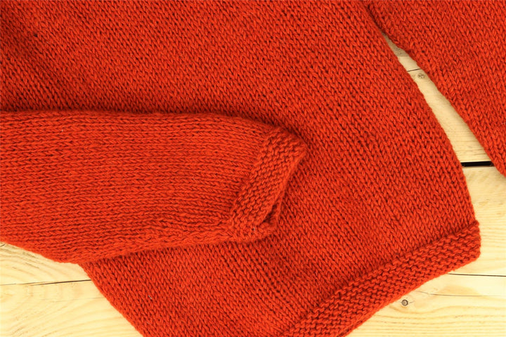 Hand Knitted Wool Jumper - Plain Burnt Orange