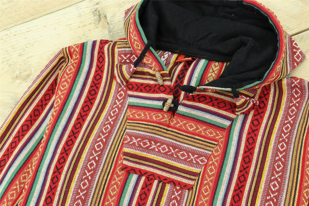 Woven Gheri Cotton Baja Hoodie - Blood Orange