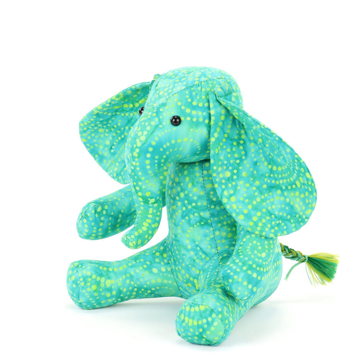 Batik Cotton Friendship Elephant - Green Dotty Spiral