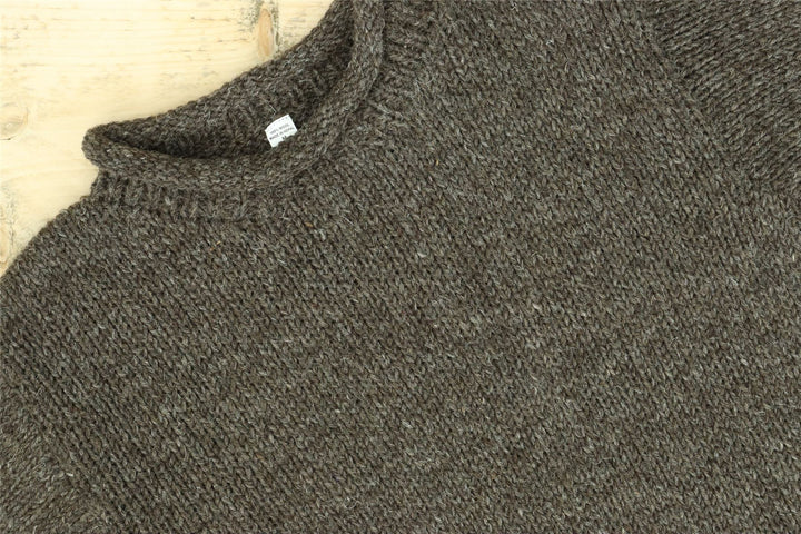 Hand Knitted Wool Jumper - Plain Mottled Brown