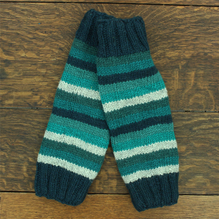 Hand Knitted Wool Leg Warmers - Stripe Teal