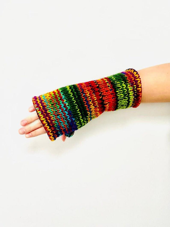 Wool Knit Fleece Lined  Wrist Warmers - SD Green Multi