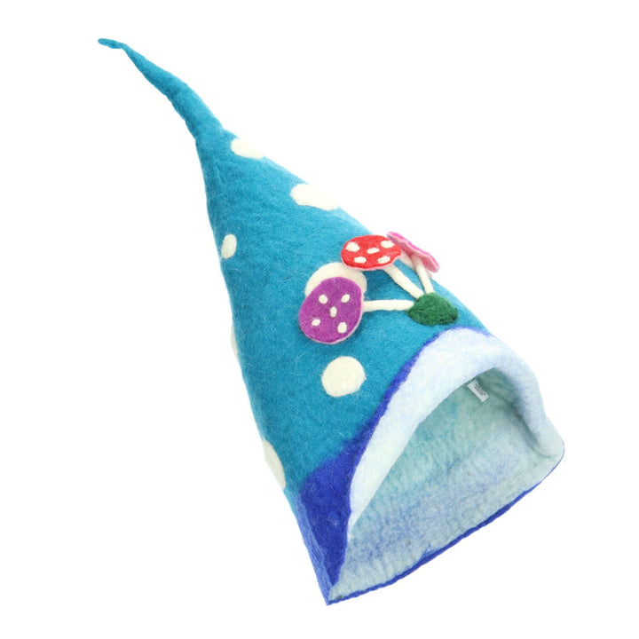 LoudElephant Handcrafted Wool Felt Hat from Nepal - Elf Toadstool Blue