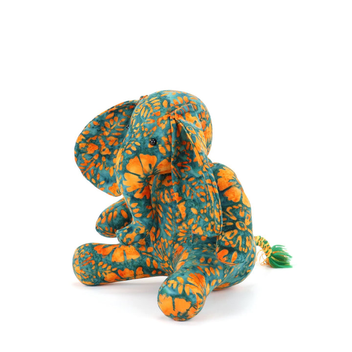 Batik Cotton Friendship Elephant - Teal Orange Floral