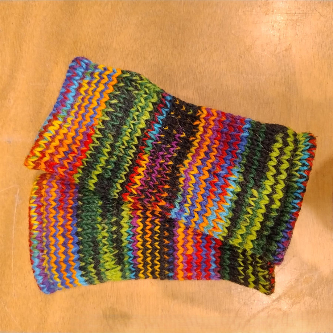 Wool Knit Fleece Lined  Wrist Warmers - SD Green Multi