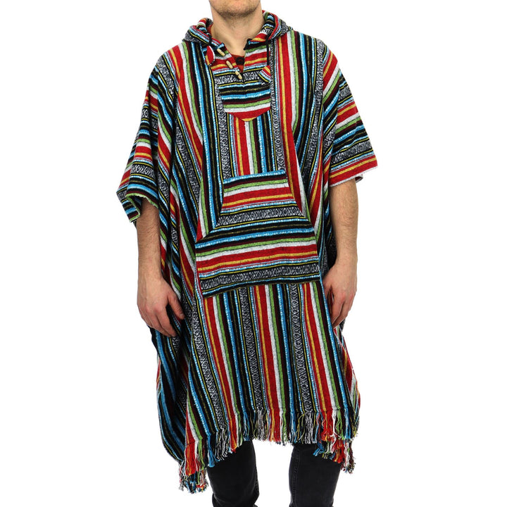 Brushed Cotton Long Hooded Poncho - Mexican Diamond