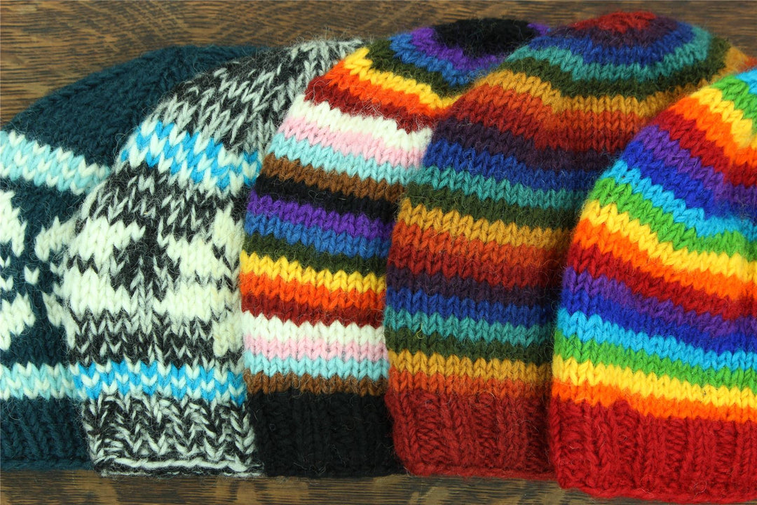 Hand Knitted Wool Beanie Hat - Stripe Progress Rainbow